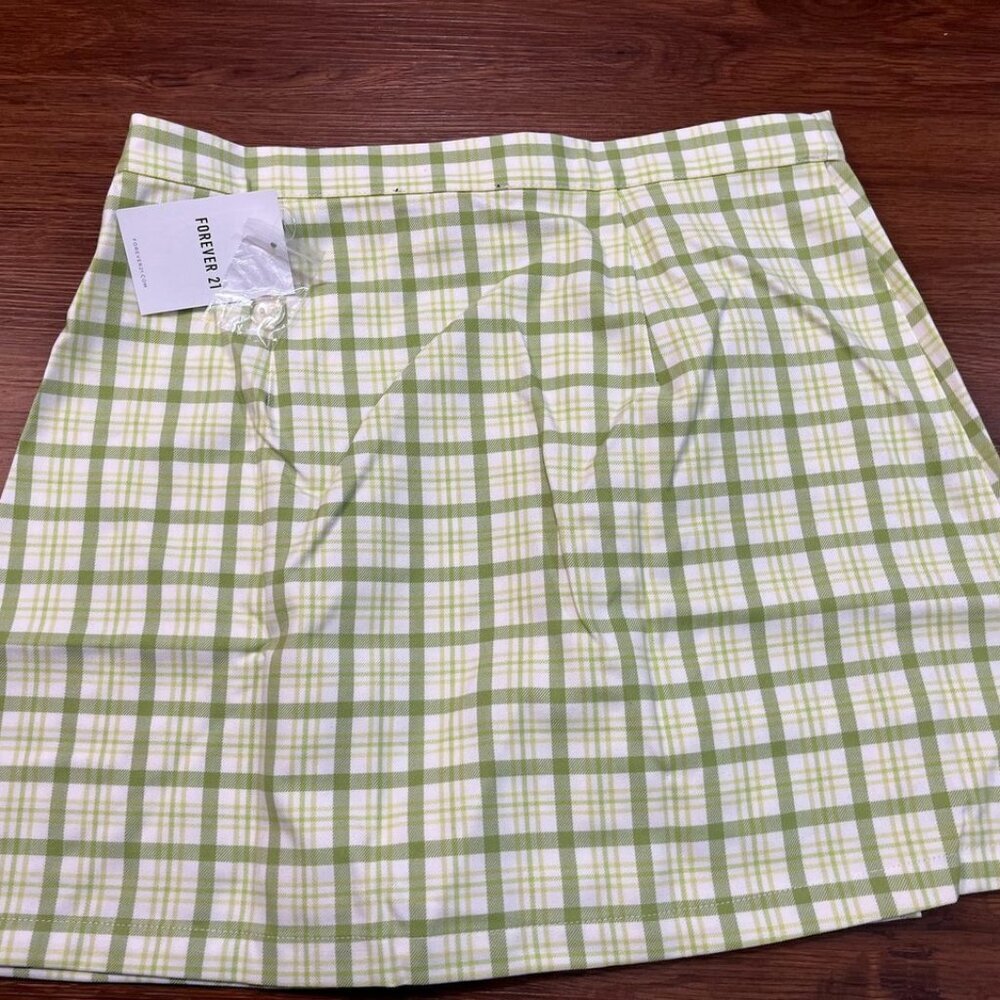 Forever 21 Women’s Avocado Green Plaid Mini Skirt Wrap Style With Pocket  M NWT - Picture 5 of 11